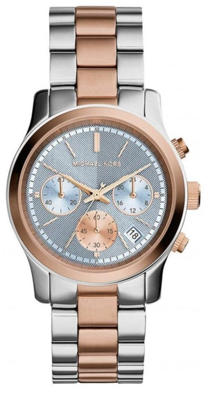Michael Kors Runway Chronograph Blue Dial Two Tone Steel Strap Watch For Women - MK6166 Authentic Buy Shop Now