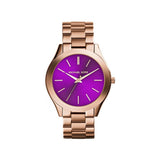 Michael Kors Slim Runway Purple Dial Rose Gold Steel Strap Watch for Women - MK3293 Authentic Buy Shop Now