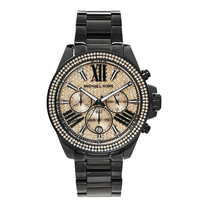 Michael Kors Wren Chronograph Gold Dial Black Steel Strap Watch for Women - MK5961 Authentic Buy Shop Now