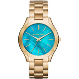 Michael Kors Slim Runway Blue Dial Gold Steel Strap Watch for Women - MK3265 Authentic Buy Shop Now