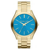 Michael Kors Slim Runway Blue Dial Gold Steel Strap Watch for Women - MK3265 Authentic Buy Shop Now