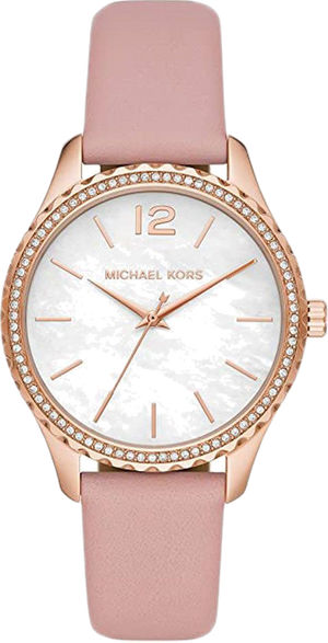 Michael Kors Layton Three-Hand White Dial Pink Leather Strap Watch for Women - MK2909 Authentic Buy Shop Now