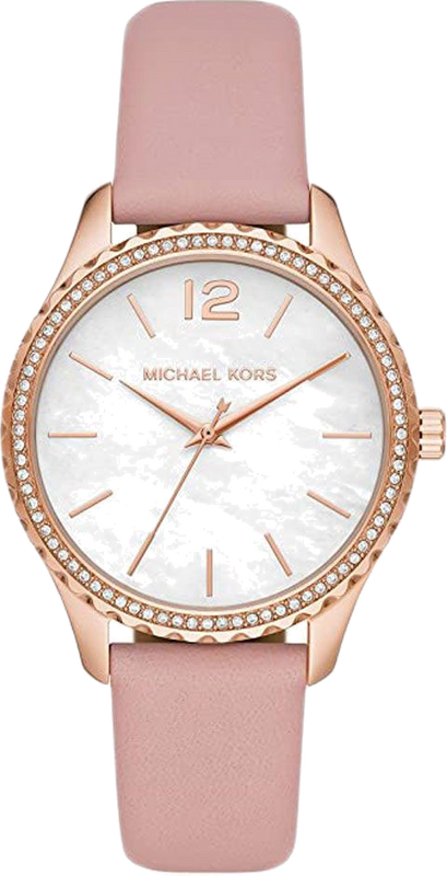 Michael Kors Layton Three-Hand White Dial Pink Leather Strap Watch for Women - MK2909 Authentic Buy Shop Now