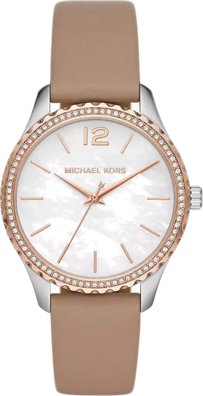 Michael Kors Layton Mother of Pearl White Dial Brown Leather Strap Watch For Women - MK2910 Authentic Buy Shop Now