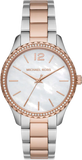 Michael Kors Layton Three Hand Mother of Pearl White Dial Two Tone Steel Strap Watch For Women - MK6849 Authentic Buy Shop Now