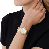 Michael Kors Lennox Three-Hand Silver Dial Gold Steel Strap Watch For Women - MK7278 Authentic Buy Shop Now