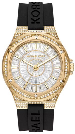Michael Kors Lennox Three Hand Crystals Silver Dial Black Silicone Strap Watch For Women - MK7247 Authentic Buy Shop Now