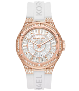 Michael Kors Lennox Three-Hand Crystals Dial White Silicone Strap Watch For Women - MK7248 Authentic Buy Shop Now