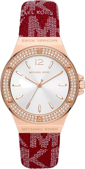 Michael Kors Lennox Three Hand Silver Dial Red Leather Strap Watch For Women - MK7308 Authentic Buy Shop Now