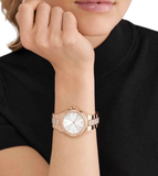 Michael Kors Lennox Three-Hand Silver Dial Rose Gold Steel Strap Watch For Women - MK7362 Authentic Buy Shop Now