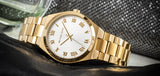 Michael Kors Lennox Three Hand Silver Dial Gold Steel Strap Watch For Women - MK7391 Authentic Buy Shop Now