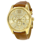 Michael Kors Lexington Chronograph Gold Dial Brown Leather Strap Watch For Men - MK8447 Authentic Buy Shop Now