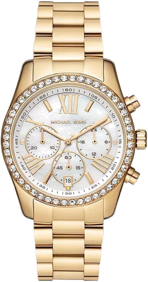 Michael Kors Lexington Mother of Pearl White Dial Gold Steel Strap Watch For Women - MK7241 Authentic Buy Shop Now