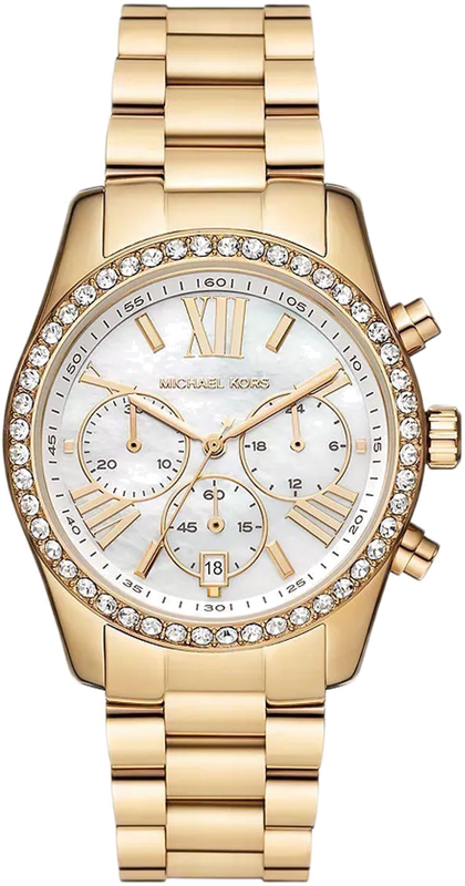 Michael Kors Lexington Mother of Pearl White Dial Gold Steel Strap Watch For Women - MK7241 Authentic Buy Shop Now