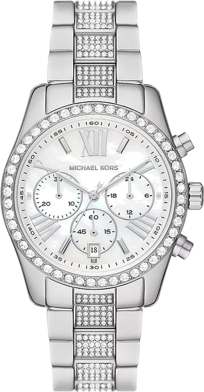 Michael Kors Lexington Chronograph White Dial Silver Steel Strap Watch For Women - MK7243 Authentic Buy Shop Now