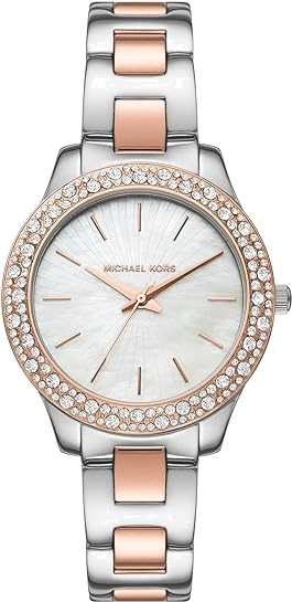 Michael Kors Liliane Quartz Mother of Pearl White Dial Two Tone Steel Strap Watch For Women - MK1048 Authentic Buy Shop Now