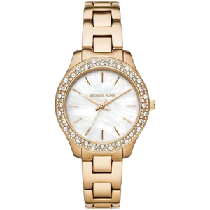Michael Kors Liliane Mother of Pearl White Dial Gold Steel Strap Watch For Women - MK4555 Authentic Buy Shop Now