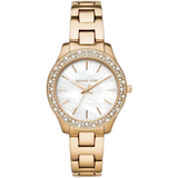 Michael Kors Liliane Mother of Pearl White Dial Gold Steel Strap Watch For Women - MK4555 Authentic Buy Shop Now