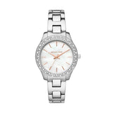 Michael Kors Liliane Three Hand Mother of Pearl White Dial Silver Steel Strap Watch For Women - MK4556 Authentic Buy Shop Now