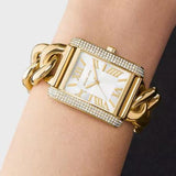 Michael Kors Emery Three Hand Silver Dial Gold Steel Strap Watch For Women - Mk7300 Authentic Buy Shop Now