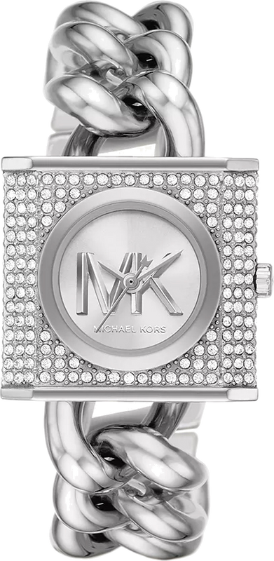 Michael Kors Chain Lock Pave Silver Dial Silver Steel Strap Watch For Women - MK4718 Authentic Buy Shop Now