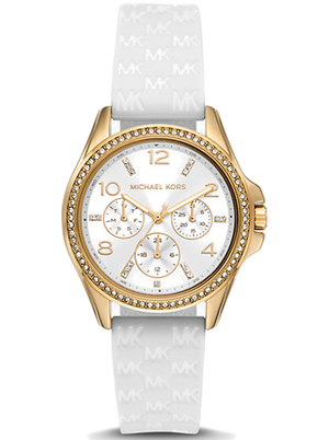 Michael Kors Mini Pilot Quartz Silver Dial White Silicone Strap Watch For Women - MK7372 Authentic Buy Shop Now