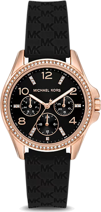 Michael Kors Mini Pilot Black Dial Black Silicone Strap Watch For Women - MK7373 Authentic Buy Shop Now