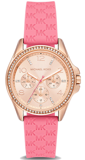 Michael Kors Mini Pilot Quartz Rose Gold Dial Pink Silicone Strap Watch For Women - MK7375 Authentic Buy Shop Now