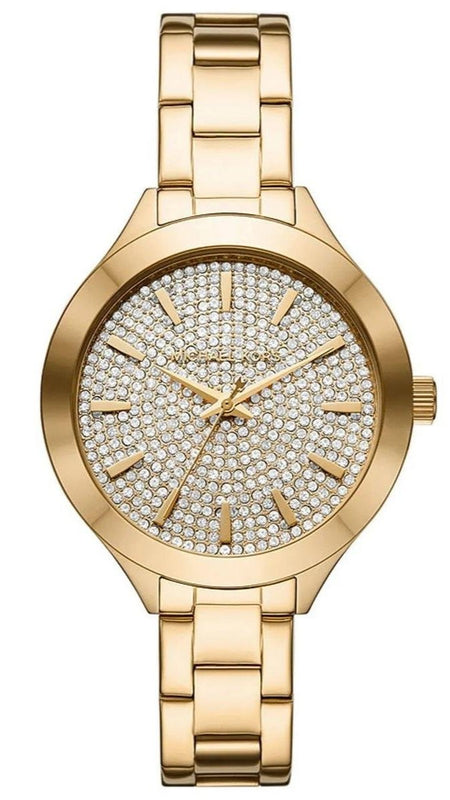 Michael Kors Slim Runway Crystals Gold Dial Gold Steel Strap Watch for Women - MK1046 Authentic Buy Shop Now