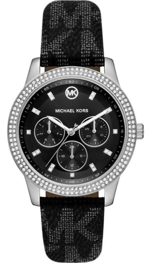 Michael Kors Tibby Chronograph Black Dial Black Leather Strap Watch For Women - MK2976 Authentic Buy Shop Now