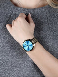 Michael Kors Slim Runway Blue Dial Gold Steel Strap Watch for Women - MK3265 Authentic Buy Shop Now