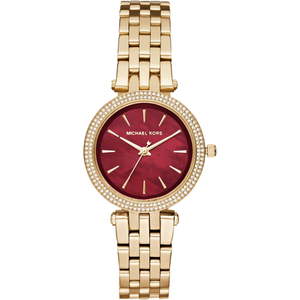Michael Kors Darci Quartz Mother of Pearl Red Dial Gold Steel Strap Watch For Women - MK3583 Authentic Buy Shop Now