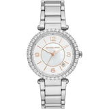 Michael Kors Parker Three Hand Mother of Pearl White Dial Silver Steel Strap Watch For Women - MK4694 Authentic Buy Shop Now