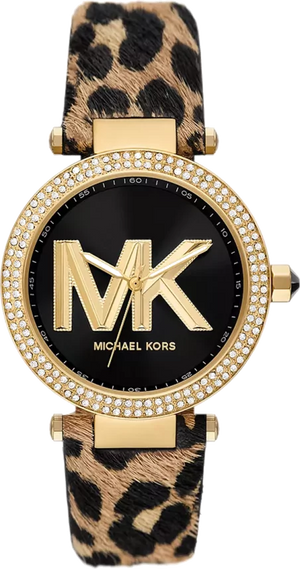 Michael Kors Parker Black Dial Cheetah Print Brown Leather Strap Watch For Women - MK4723 Authentic Buy Shop Now