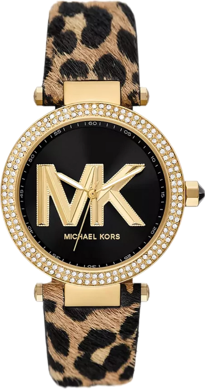 Michael Kors Parker Black Dial Cheetah Print Brown Leather Strap Watch For Women - MK4723 Authentic Buy Shop Now