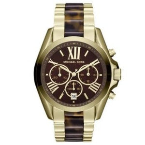 Michael Kors Bradshaw Chronograph Brown Dial Two Tone Steel Strap Watch For Women - MK5696 Authentic Buy Shop Now