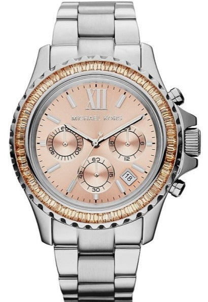 Michael Kors Everest Chronograph Gold Dial Silver Steel Strap Watch For Women - MK5870 Authentic Buy Shop Now