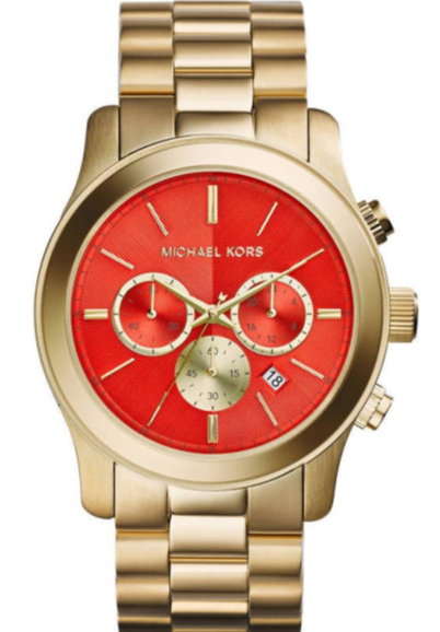 Michael Kors Runway Quartz Orange Dial Gold Steel Strap Watch For Women - MK5930 Authentic Buy Shop Now