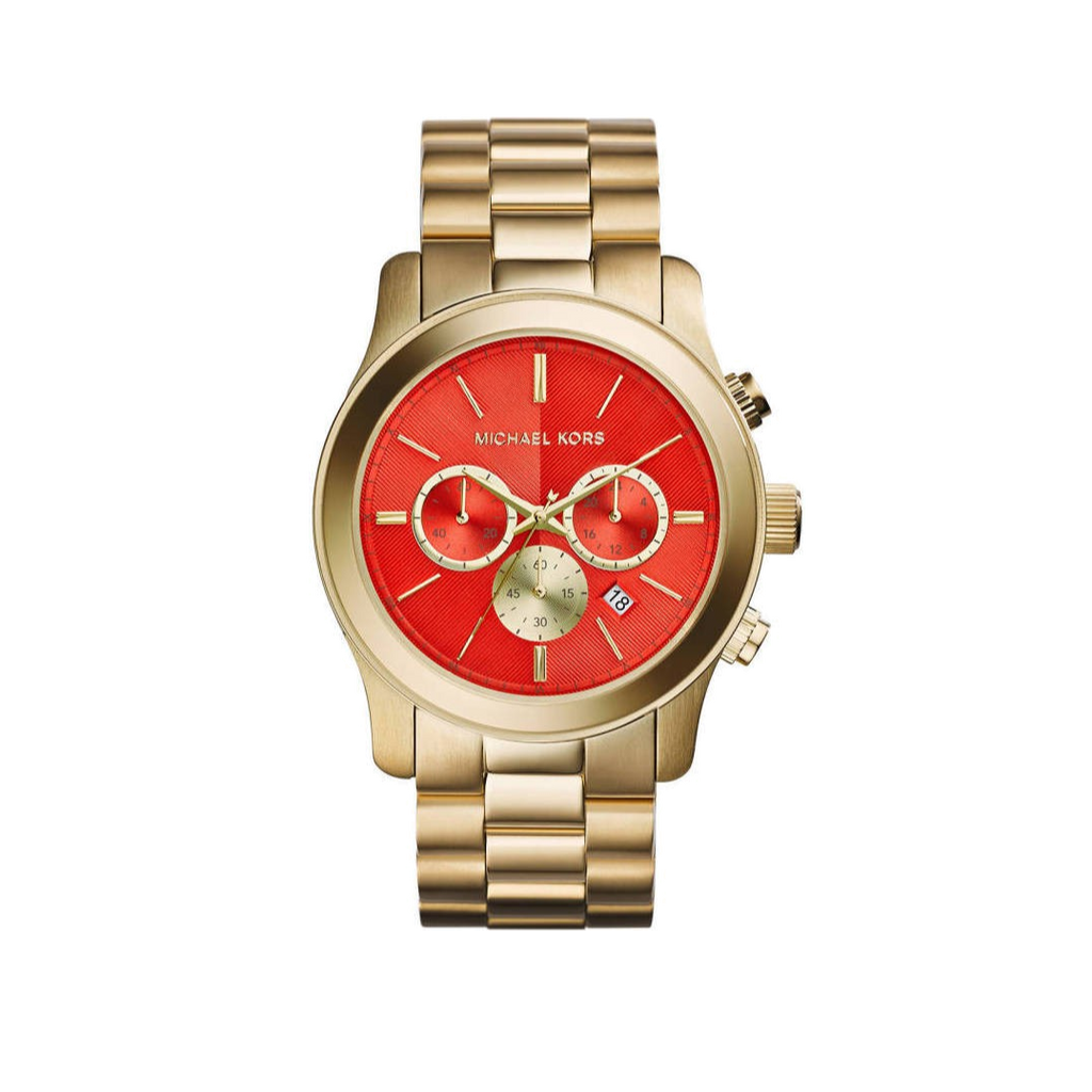 Michael Kors Runway Quartz Orange Dial Gold Steel Strap Watch For Women - MK5930 Authentic Buy Shop Now