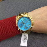 Michael Kors Bradshaw Chronograph Blue Dial Gold Steel Strap Watch For Women - MK5975 Authentic Buy Shop Now