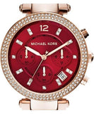 Michael Kors Parker Chronograph Red Dial Rose Gold Steel Strap Watch For Women - MK6106 Authentic Buy Shop Now
