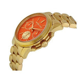 Michael Kors Runway Chronograph Orange Dial Gold Steep Strap Watch For Women - MK6162 Authentic Buy Shop Now