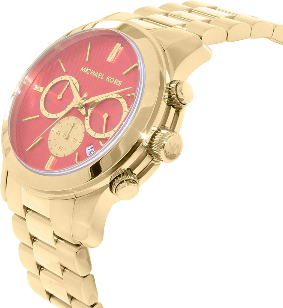 Michael Kors Runway Chronograph Orange Dial Gold Steep Strap Watch For Women - MK6162 Authentic Buy Shop Now