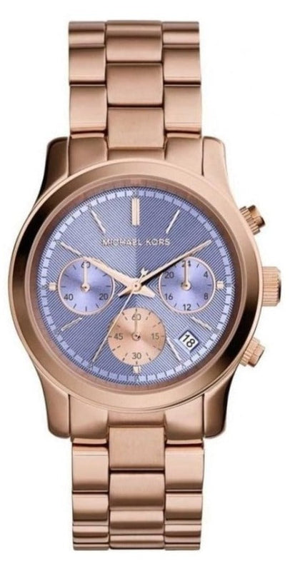 Michael Kors Runway Chronograph Purple Dial Rose Gold Steel Strap Watch For Women - MK6163 Authentic Buy Shop Now