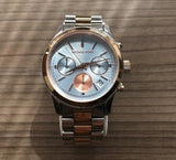 Michael Kors Runway Chronograph Blue Dial Two Tone Steel Strap Watch For Women - MK6166 Authentic Buy Shop Now