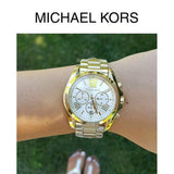 Michael Kors Bradshaw Chronograph White Dial Gold Steel Strap Watch For Women - MK6266 Authentic Buy Shop Now