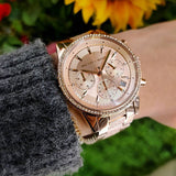 Michael Kors Ritz Chronograph Rose Gold Dial Rose Gold Steel Strap Watch For Women - MK6598 Authentic Buy Shop Now