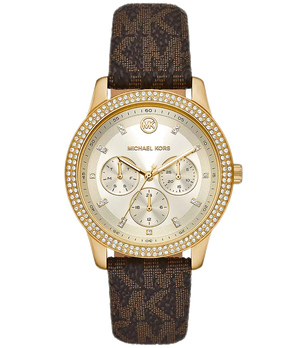 Michael Kors Tibby Multifunction Gold Dial Brown Leather Strap Watch For Women - MK6966 Authentic Buy Shop Now