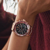Michael Kors Everest Chronograph Black Dial Rose Gold Steel Strap Watch for Women - MK6972 Authentic Buy Shop Now