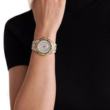 Michael Kors Lennox Three Hand Crystals White Dial Gold Steel Strap Watch For Women - MK6991 Authentic Buy Shop Now